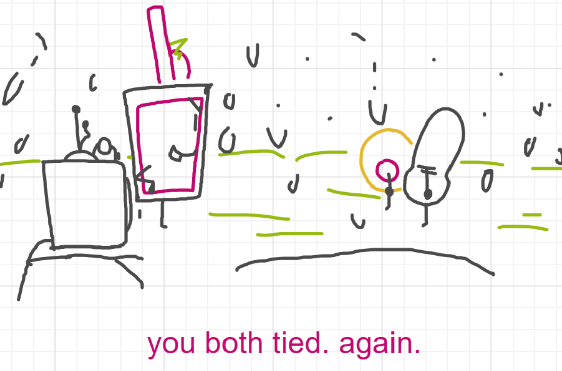 A panel from I've Been Everywhere, Man, episode nine of the Board Boards object show by Furretwalk/WalkingFurret.